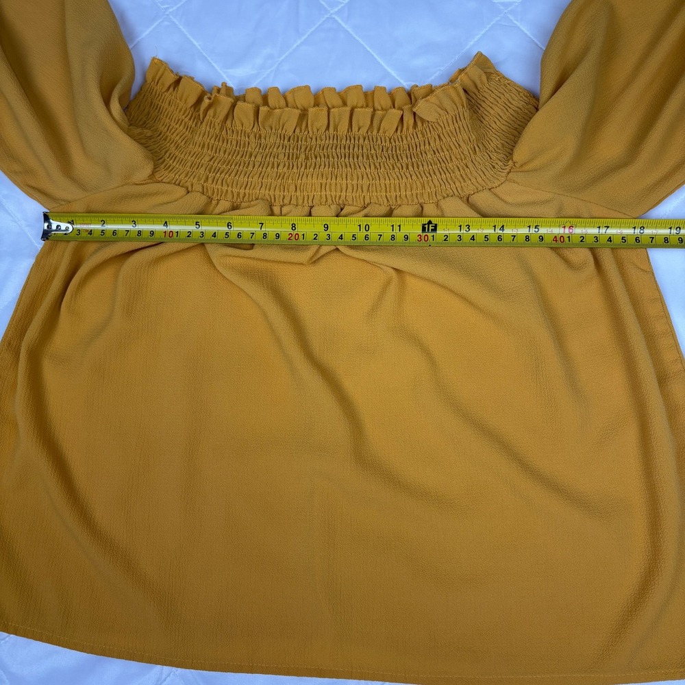 Andthewhy Off The Shoulder Smocked Bell Sleeve‎ Blouse Small Mustard Yellow - Picture 8 of 10